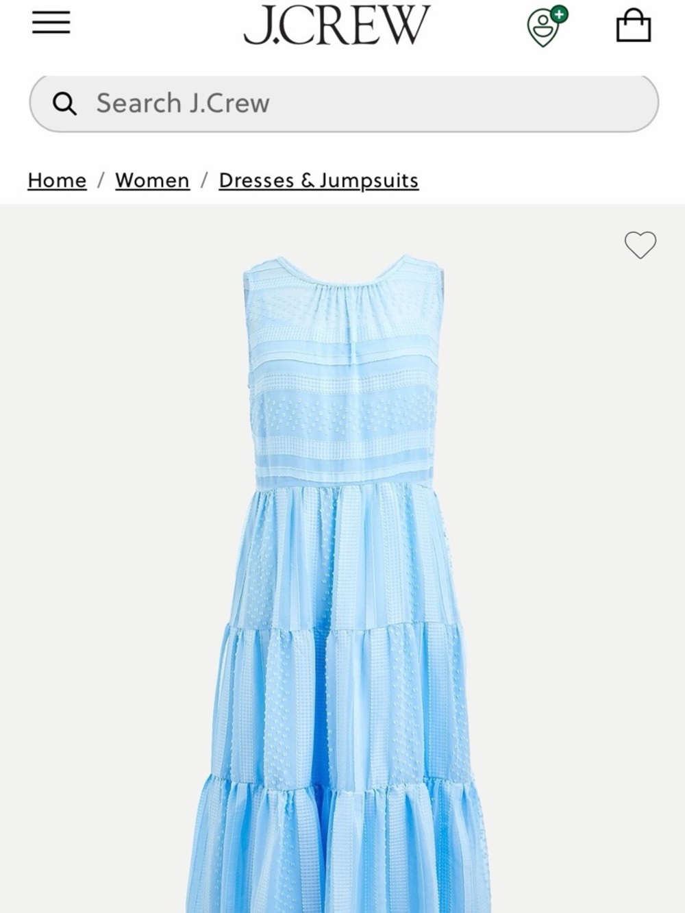 J. Crew Pale Blue Sleeveless Tiered Dot Midi Dress